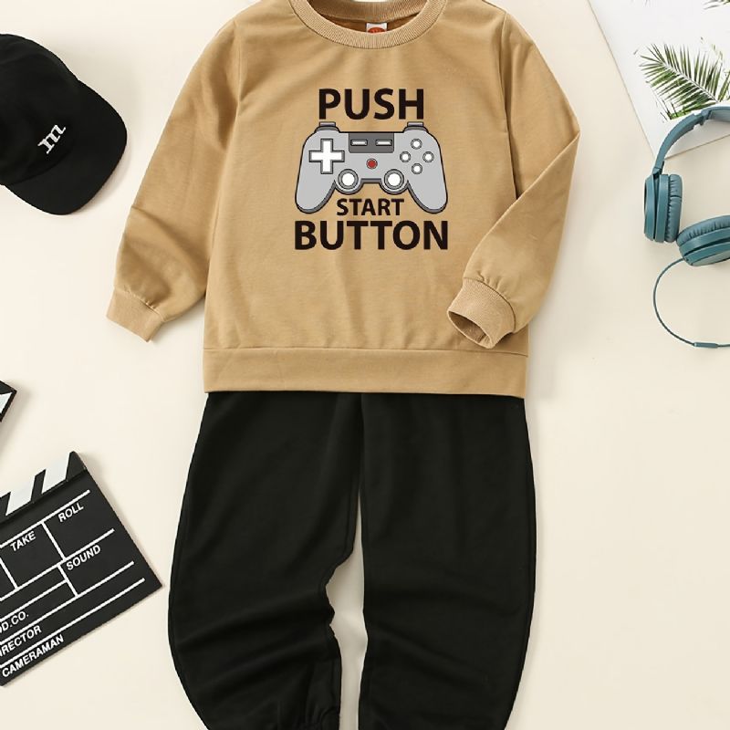 2 Stk Baby Gutter Pullover Print Langermet Rundhals Sweatshirt & Bukser Barneklær