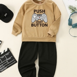 2 Stk Baby Gutter Pullover Print Langermet Rundhals Sweatshirt & Bukser Barneklær