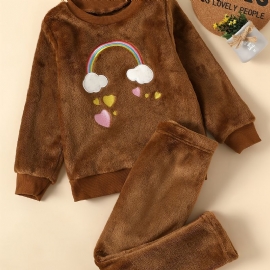 2 Stk Baby Jenter Cloud Rainbow Brodert Plysj Genser Langermet Sweatshirt Og Buksesett Barneklær