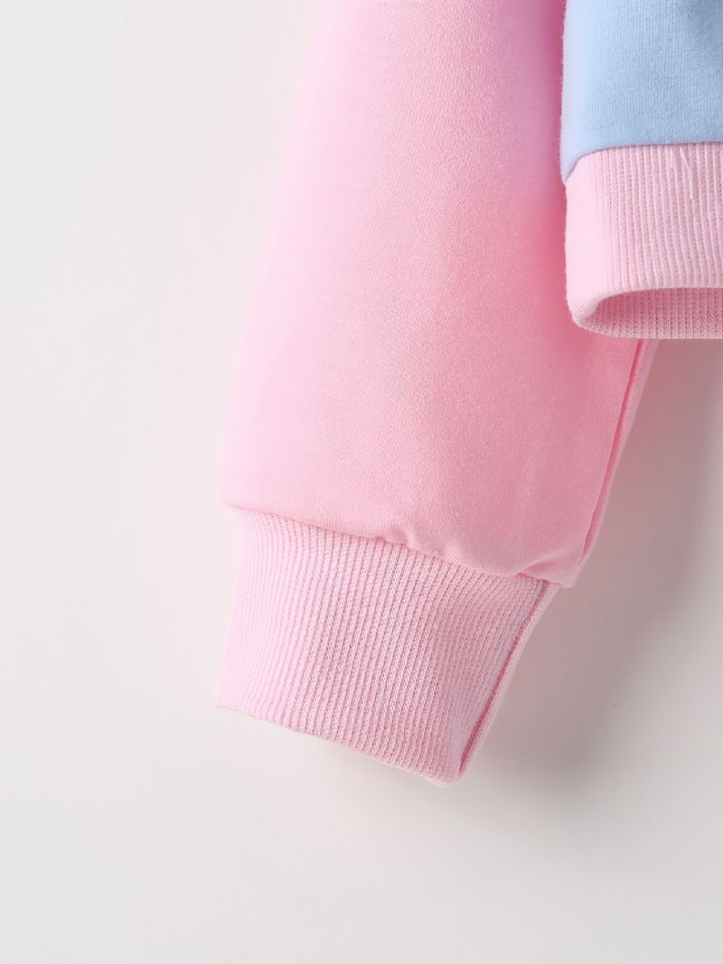 2 Stk Baby Jenter Letter Print Crop Pullover Rund Hals Langermet Color Block Sweatshirt & Buksesett Barneklær