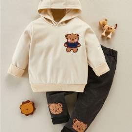 2 Stk Jentebaby Bear Broderi Langermet Hettegenser Og Bukser