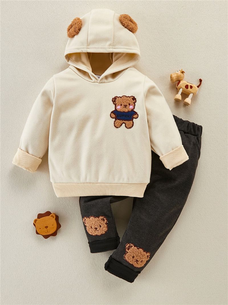 2 Stk Jentebaby Bear Broderi Langermet Hettegenser Og Bukser