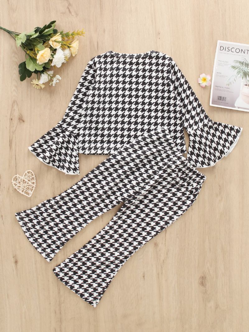 2 Stk Jenter Langermet Houndstooth Print Flare Sleeve Bukser