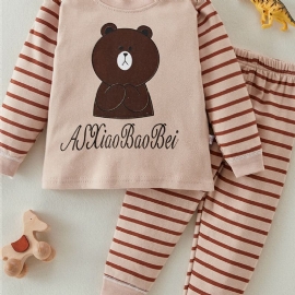 2 Stk Småbarnsgutt Animal Stripes Color-block Pyjamassett Og Bukser