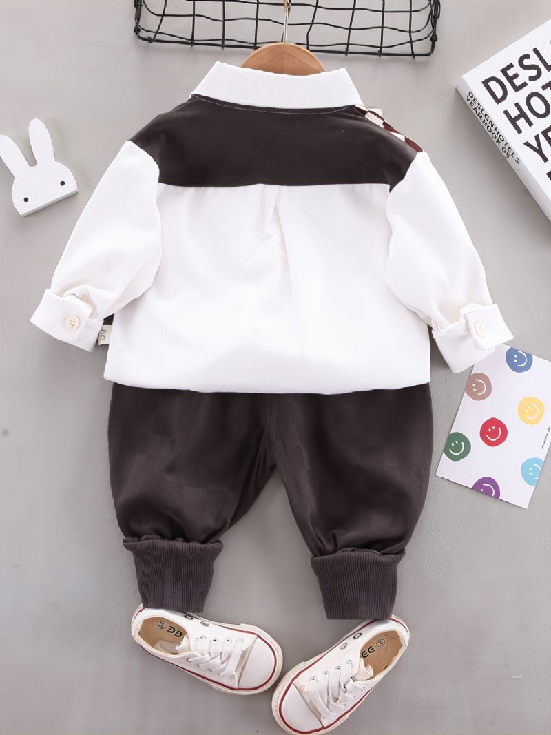 3 Stk Baby Gutter Langermet Pullover & Bukser & Lapel Spleise Bluse Barneklær