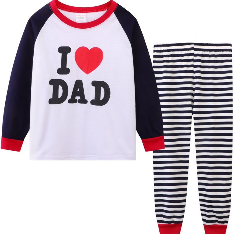 Baby Barn Gutter I Love Dad Pyjamassett Langermet Topp Og Stripete Buksesett