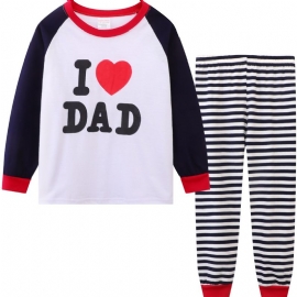 Baby Barn Gutter I Love Dad Pyjamassett Langermet Topp Og Stripete Buksesett