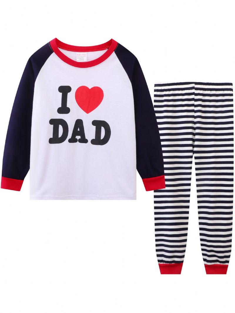 Baby Barn Gutter I Love Dad Pyjamassett Langermet Topp Og Stripete Buksesett