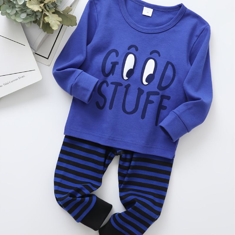 Baby Guttens Blue Good Ting Trykt Langermet Topp Og Stripete Bukser Pyjamassett