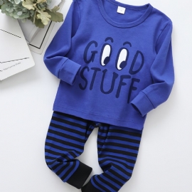 Baby Guttens Blue Good Ting Trykt Langermet Topp Og Stripete Bukser Pyjamassett