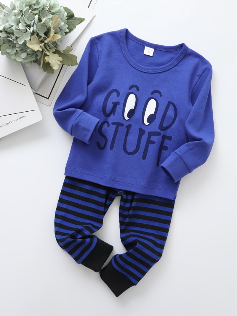 Baby Guttens Blue Good Ting Trykt Langermet Topp Og Stripete Bukser Pyjamassett
