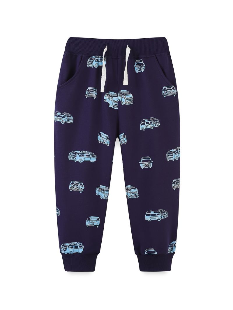 Baby Gutter Cartoon Car Print Joggebukser Elastisk Midje Sport Joggerbukser