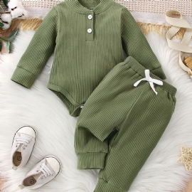 Baby Gutter Casual Cotton Ribbed Romper & Drawstrings Bukser Til Vinter