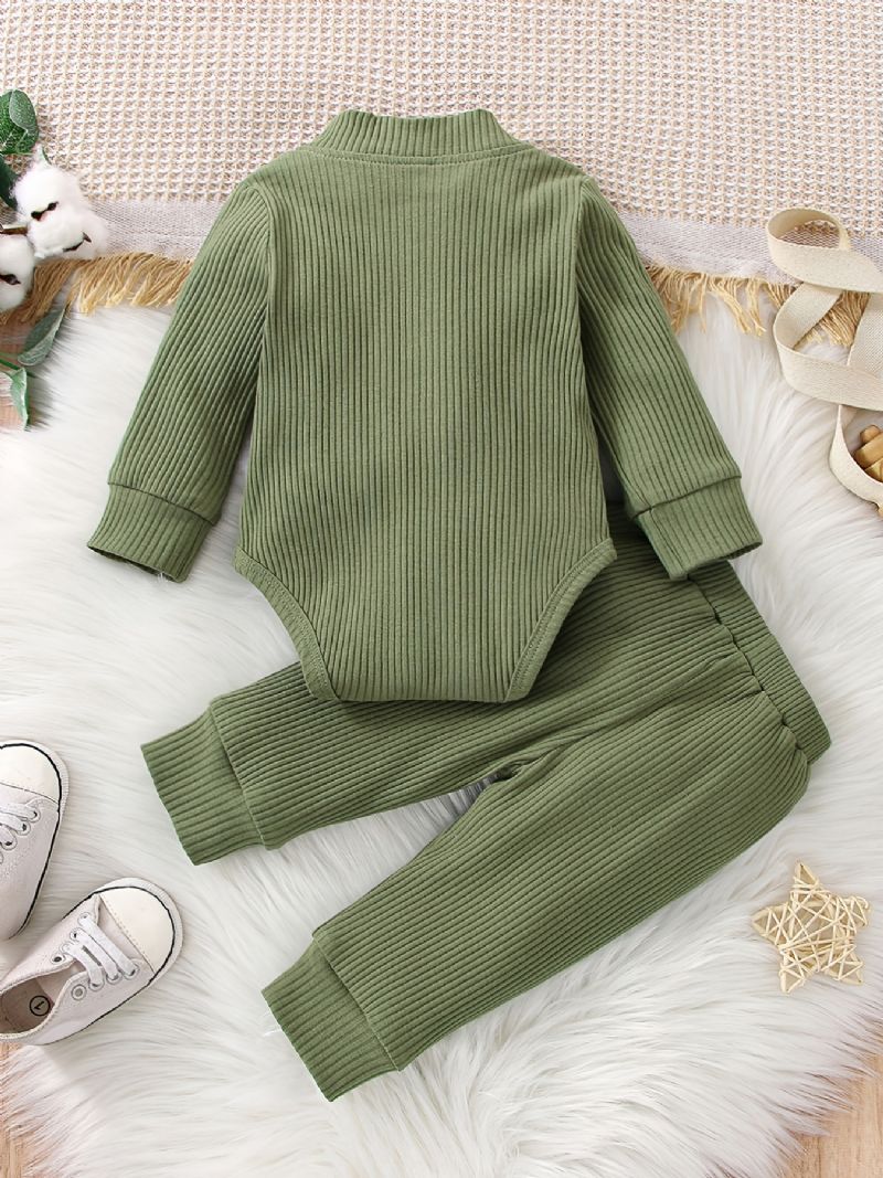 Baby Gutter Casual Cotton Ribbed Romper & Drawstrings Bukser Til Vinter