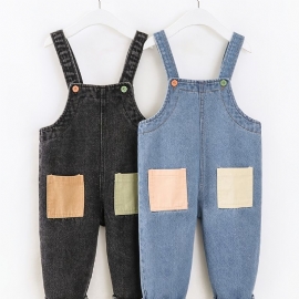 Baby Gutter Casual Vintage Denim Suspendelbukser Med Sømlommer For Vinteren