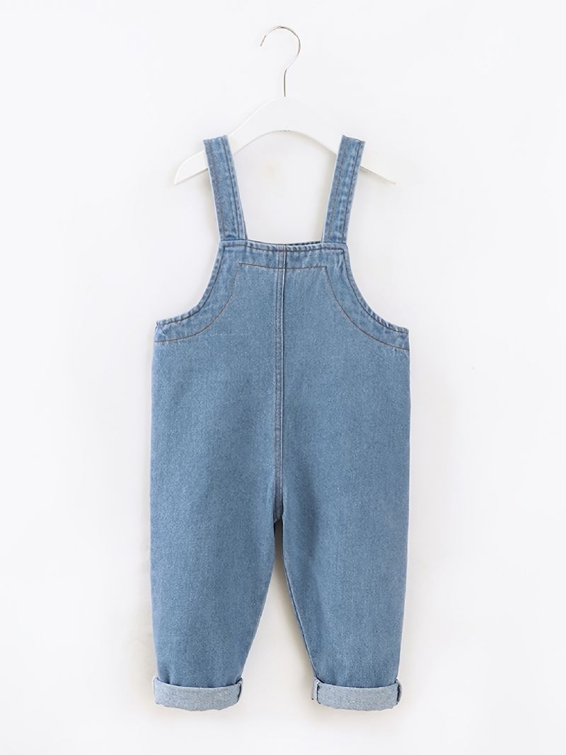 Baby Gutter Casual Vintage Denim Suspendelbukser Med Sømlommer For Vinteren