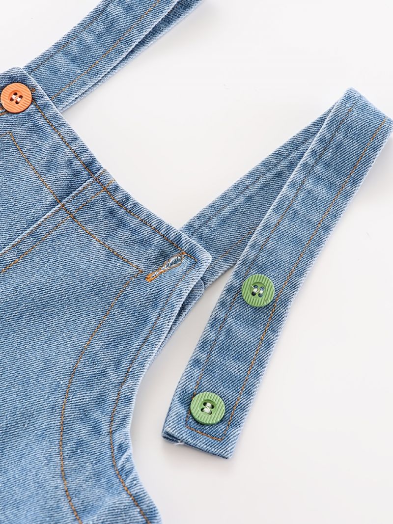 Baby Gutter Casual Vintage Denim Suspendelbukser Med Sømlommer For Vinteren