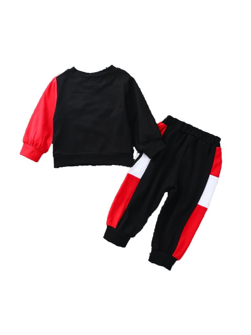 Baby Gutter Color Block Pullover Rundhals Langermet Sweatshirt & Bukser Barneklær