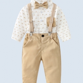 Baby Gutter Gentleman Outfit Langermet Skjorte Med Sløyfe- Og Selebukseklær