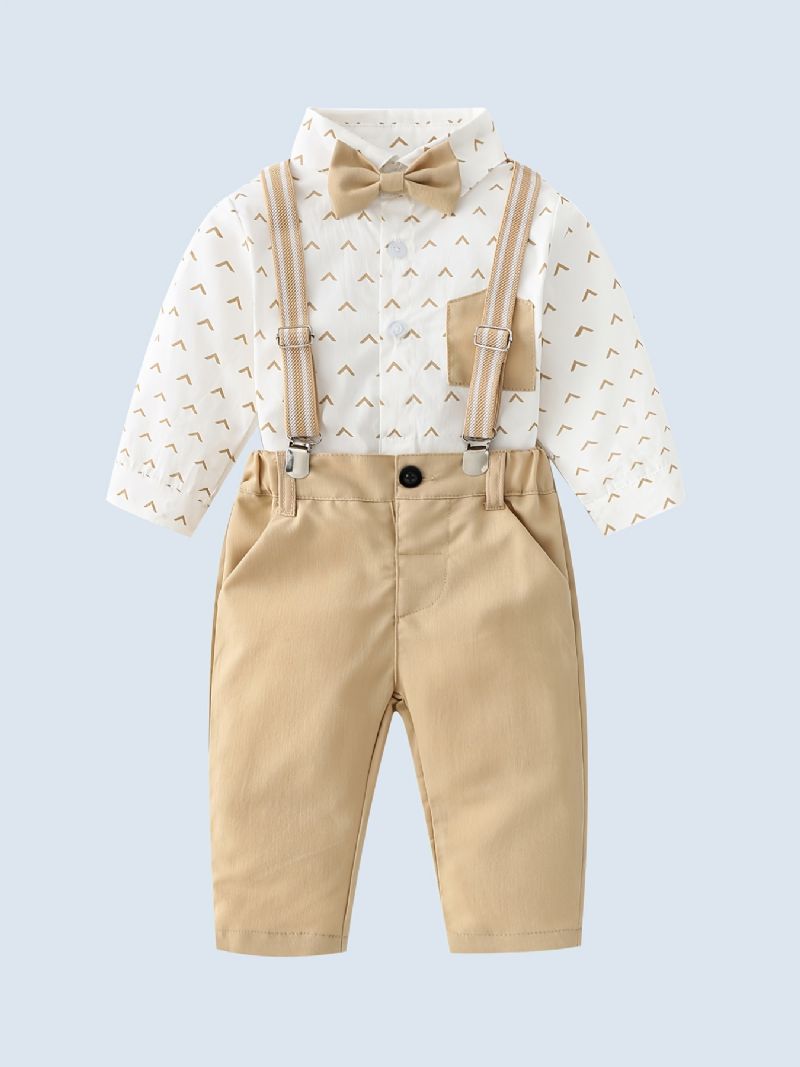 Baby Gutter Gentleman Outfit Langermet Skjorte Med Sløyfe- Og Selebukseklær