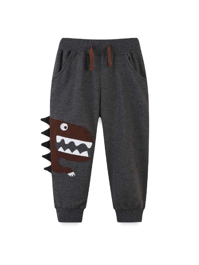 Baby Gutter Joggebukser Elastisk Midje Dinosaur Brodert Snøring Sport Jogger Bukser Barneklær