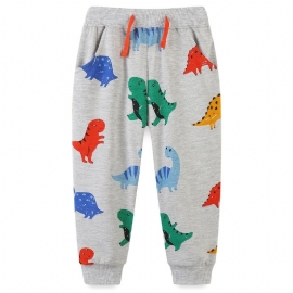 Baby Gutter Joggebukser Elastisk Midje Dinosaur Print Snøring Sport Jogger Bukser Barneklær