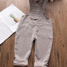 Baby Gutter Søt Solid Corduroy Thermal Suspender Bukser Med Lomme For Winter Grey