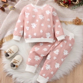 Baby Jenter Pullover Rund Hals Langermet Flower Print Sweatshirt & Bukser Barneklær