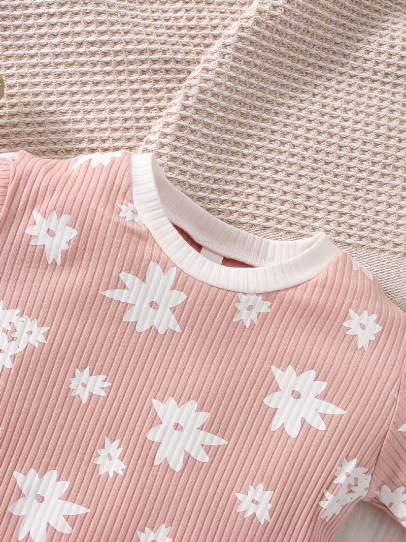 Baby Jenter Pullover Rund Hals Langermet Flower Print Sweatshirt & Bukser Barneklær