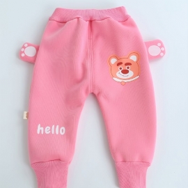 Baby Joggebukse Cartoon Bear Print Fleece Varme Bukser For Gutter Jenter