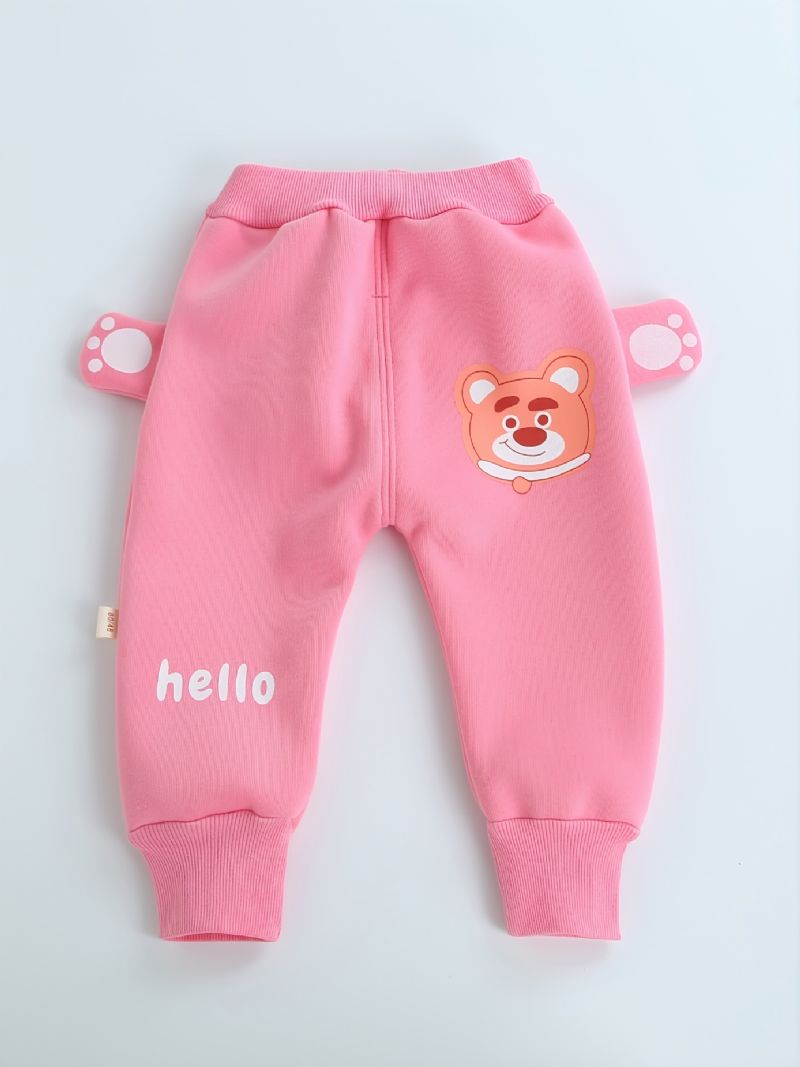 Baby Joggebukse Cartoon Bear Print Fleece Varme Bukser For Gutter Jenter