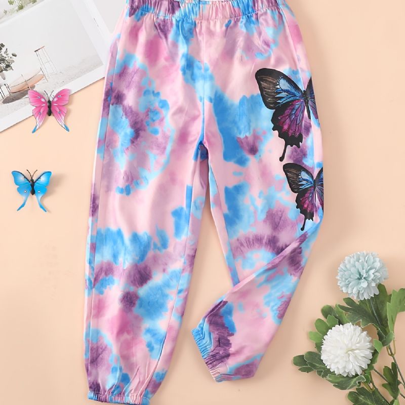 Babyjenter Joggebukser Elastisk Midje Sommerfugltrykk Tie Dye Sport Joggerbukser Barneklær