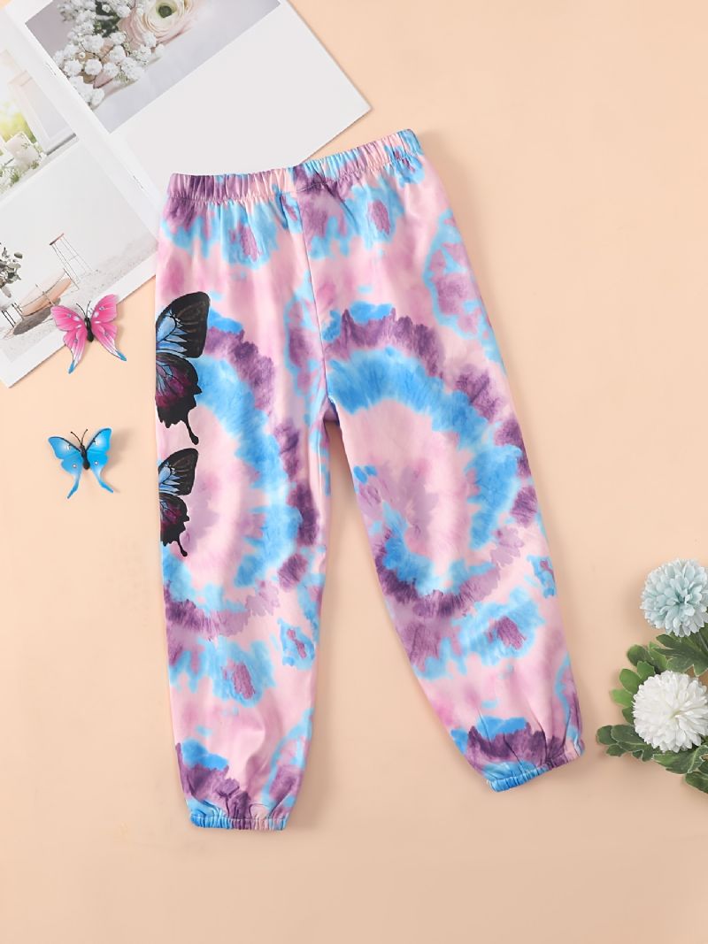 Babyjenter Joggebukser Elastisk Midje Sommerfugltrykk Tie Dye Sport Joggerbukser Barneklær