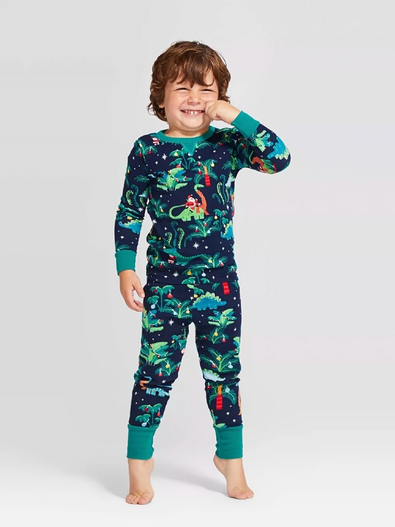 Babypyjamas For Småbarn Familieantrekk Dinosaurtrykk Med Rund Hals Og Langermet Topp Og Bukser For Gutter Jenter