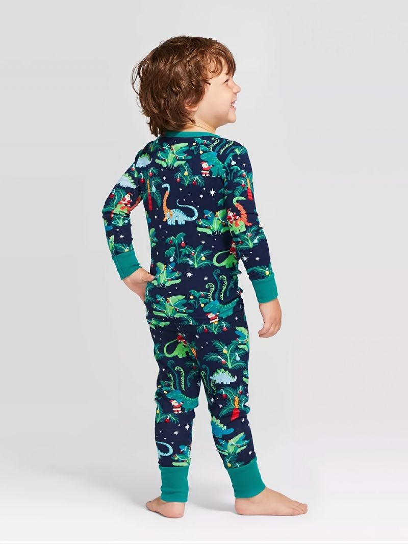 Babypyjamas For Småbarn Familieantrekk Dinosaurtrykk Med Rund Hals Og Langermet Topp Og Bukser For Gutter Jenter