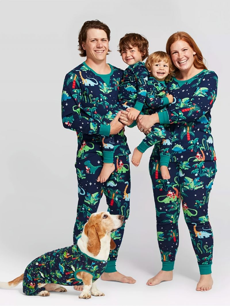 Babypyjamas For Småbarn Familieantrekk Dinosaurtrykk Med Rund Hals Og Langermet Topp Og Bukser For Gutter Jenter