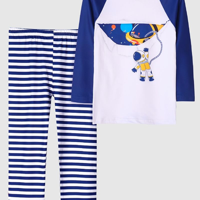 Barn Gutter Pyjamas Astronaut Print Rund Hals Langermet Topp & Stripe Buksesett