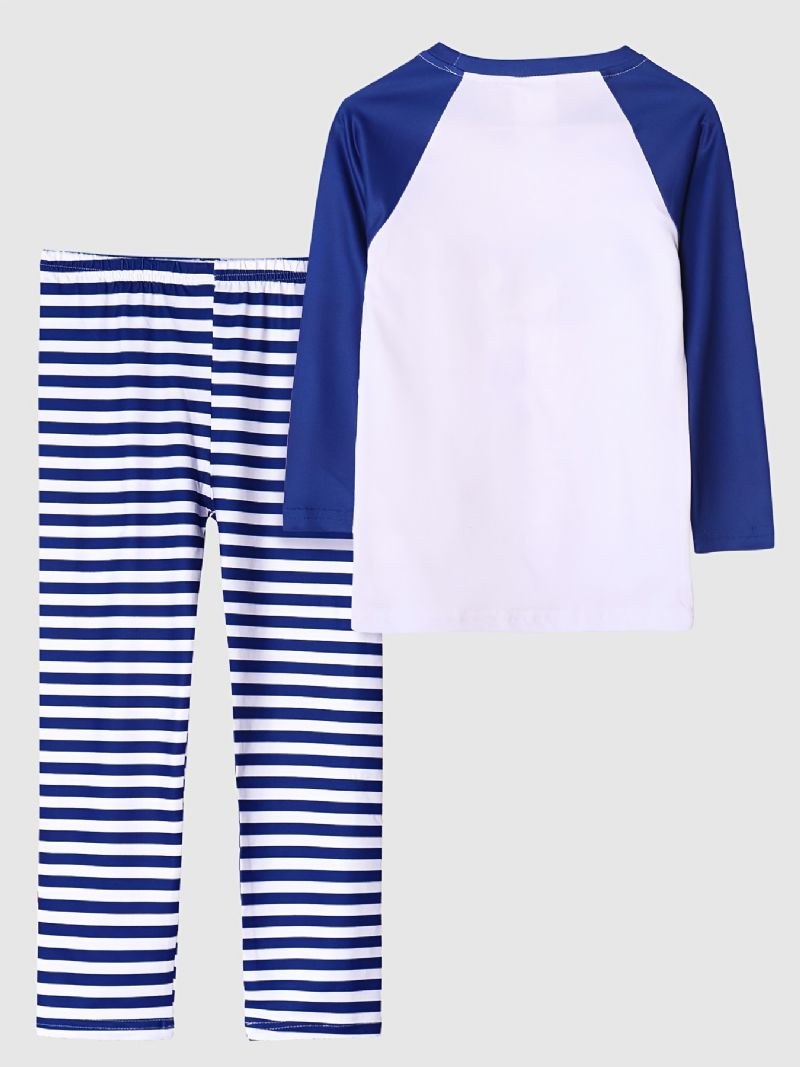 Barn Gutter Pyjamas Astronaut Print Rund Hals Langermet Topp & Stripe Buksesett