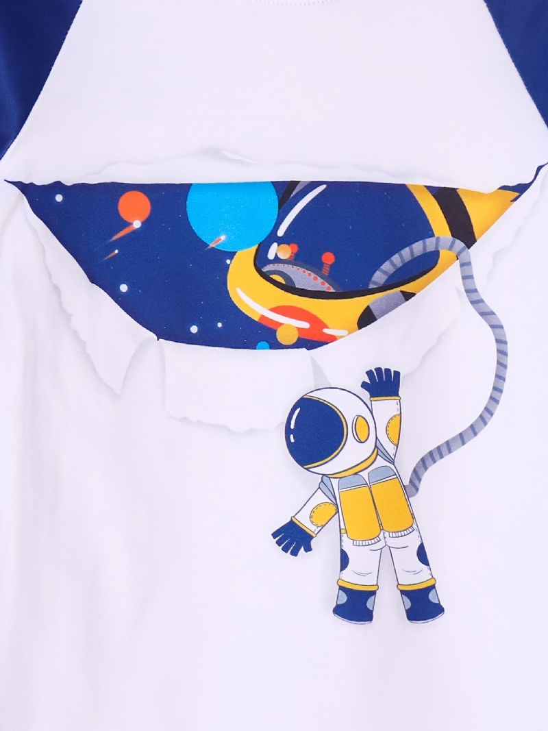 Barn Gutter Pyjamas Astronaut Print Rund Hals Langermet Topp & Stripe Buksesett