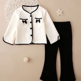 Christmas Price Cuts Jenter Mote Outfit White Flared Sleeve Coat & Pant