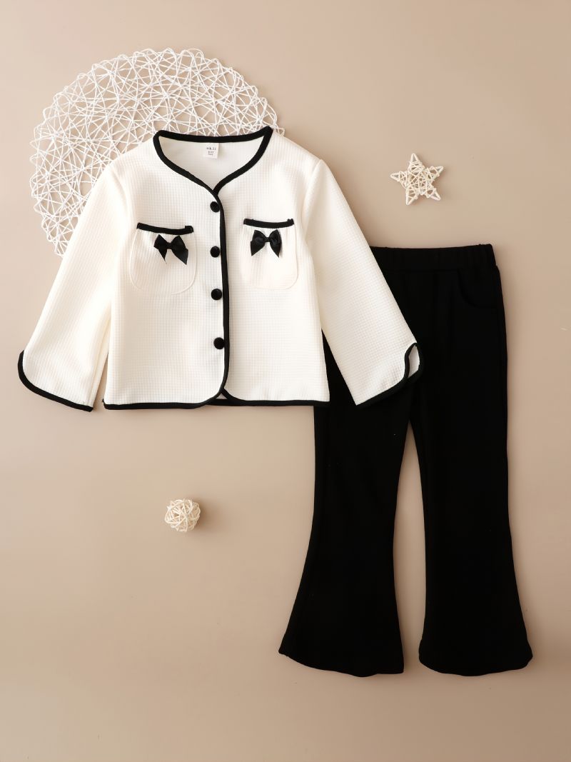 Christmas Price Cuts Jenter Mote Outfit White Flared Sleeve Coat & Pant