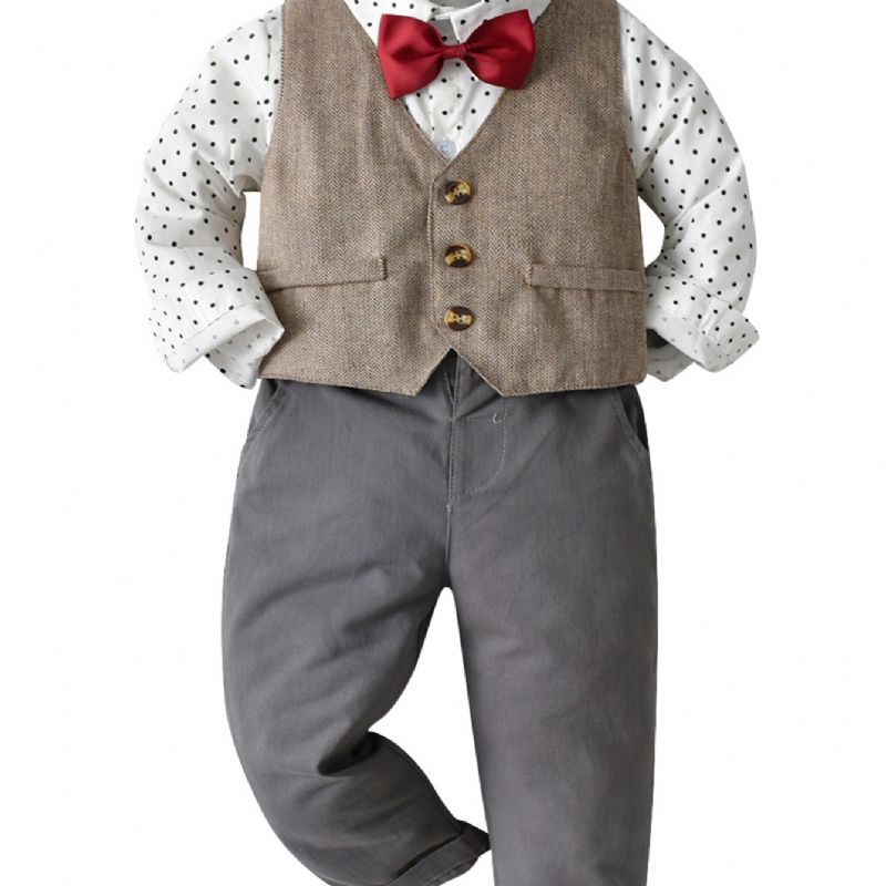 Guttens Gentleman Outfit Button-up Skjorte + Bukse + Vest For Høst Og Vinter Ny Jul