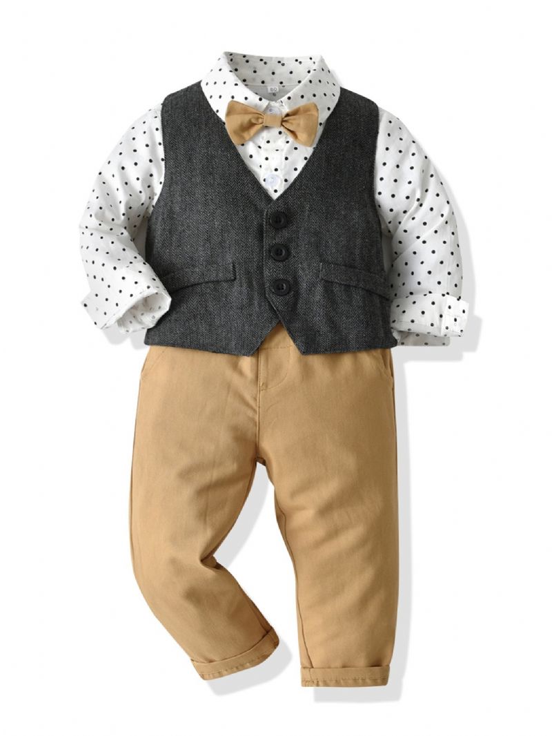 Guttens Gentleman Outfit Button-up Skjorte + Bukse + Vest For Høst Og Vinter Ny Jul