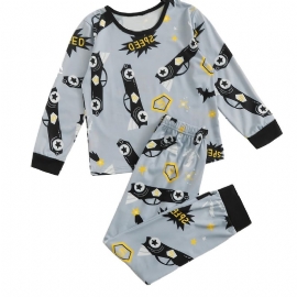 Guttens Pyjamas Cartoon Car Print Casual Rund Hals Langermet Pullover Pants Set