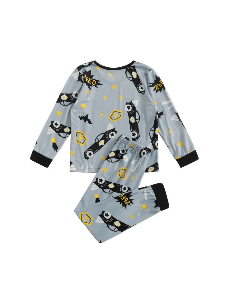 Guttens Pyjamas Cartoon Car Print Casual Rund Hals Langermet Pullover Pants Set