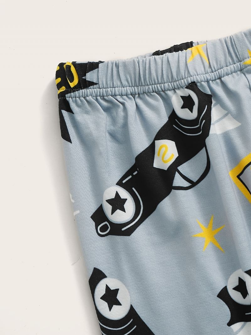 Guttens Pyjamas Cartoon Car Print Casual Rund Hals Langermet Pullover Pants Set