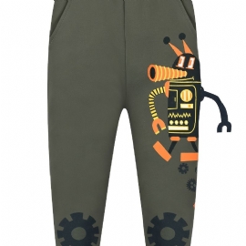 Guttens Robot Print Joggebukser Med Pocket Thermal Thickened Casual Sportsbukser Til Vinter