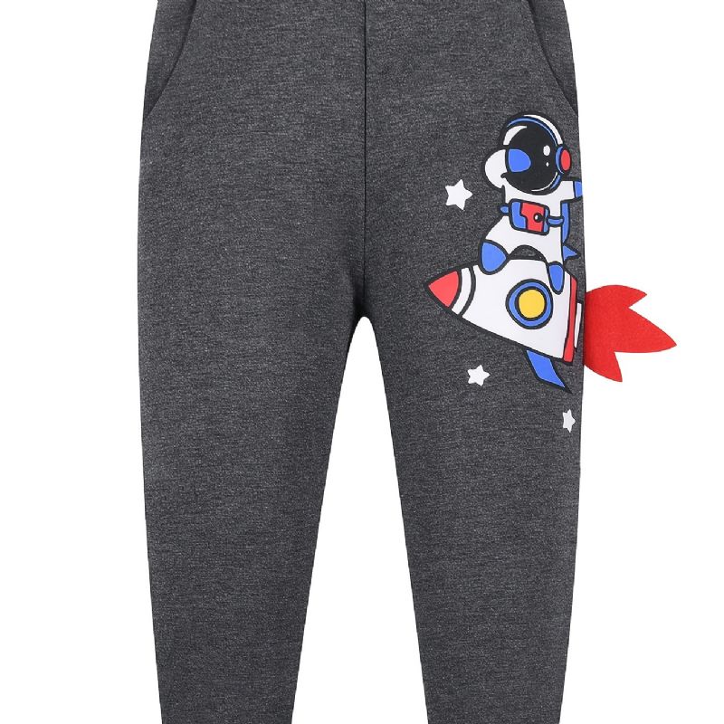 Guttens Space Astronaut Print Joggebukser Med Termisk Fortykkede Lommer Uformelle Søte Bukser For Vinter 2-7 År Gammel