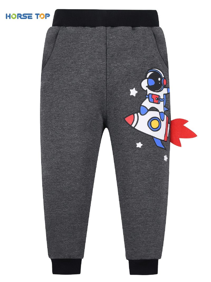 Guttens Space Astronaut Print Joggebukser Med Termisk Fortykkede Lommer Uformelle Søte Bukser For Vinter 2-7 År Gammel