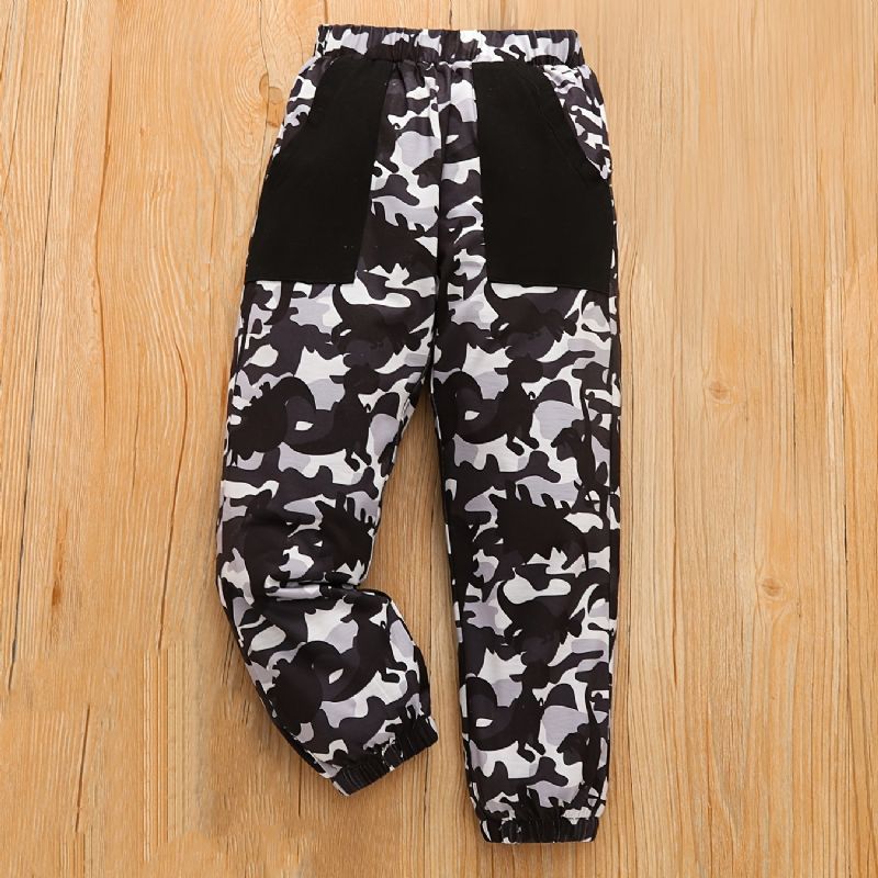 Gutter Casual Camouflage Pocket Front Elastisk Midje Sportsbukser Klær